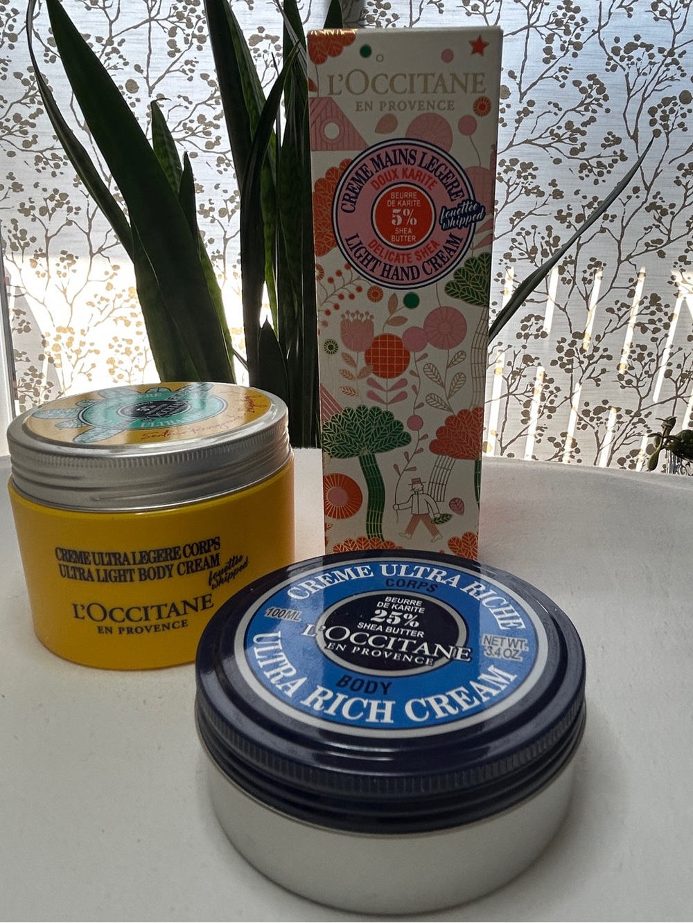 L'OCCITANE Blue, Yellow & White Body Creams and Hand Cream Set